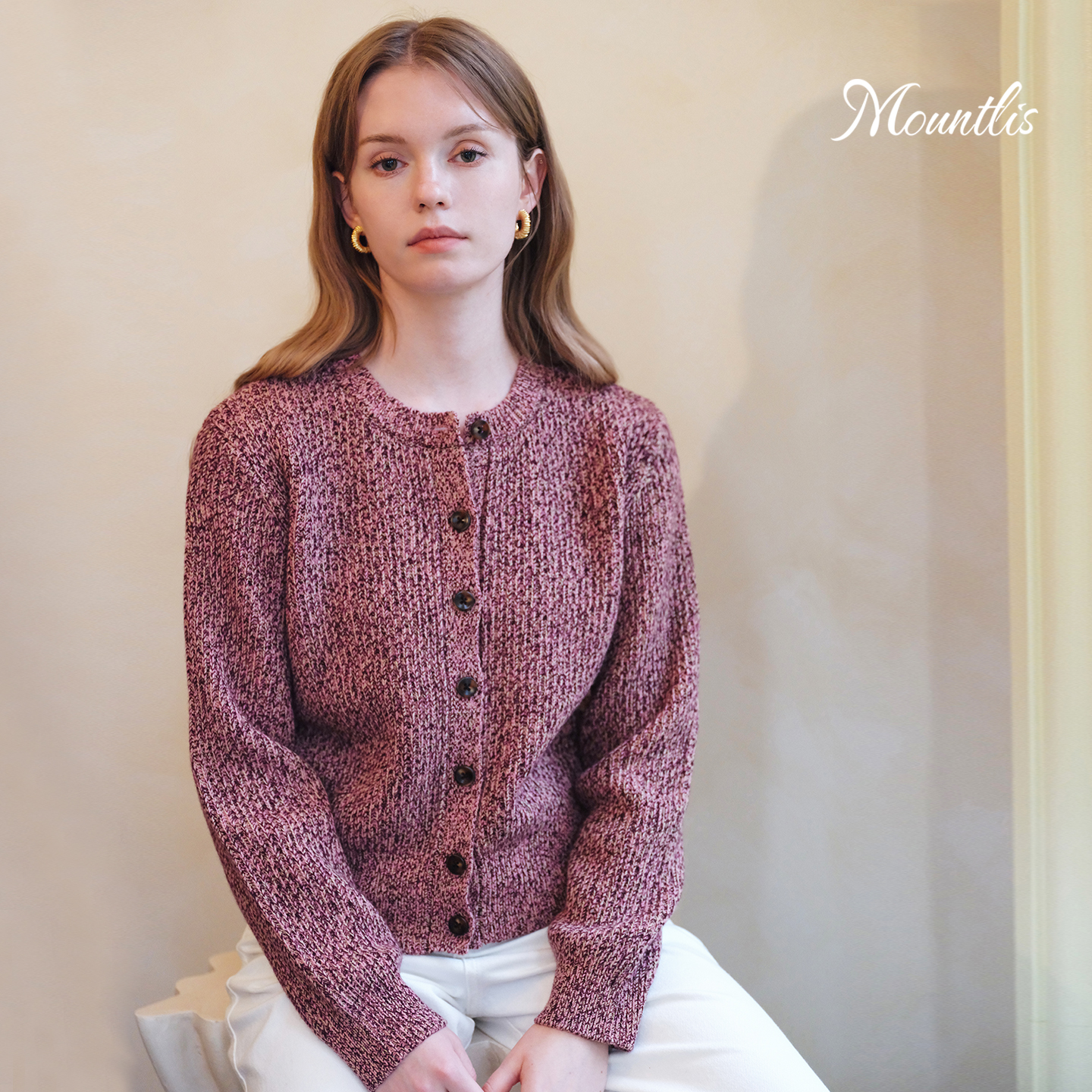 Mountlis圆领粗纱女开衫