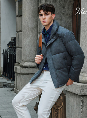 Mountlis蒙缇羊毛羊绒真丝鹅绒服2025冬季轻奢加厚男士短款羽绒服