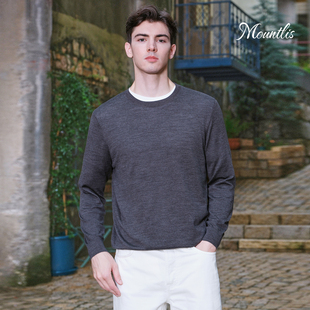 Mountlis蒙缇100%美利奴羊毛打底衫圆领高级感精纺超细针织羊毛衫