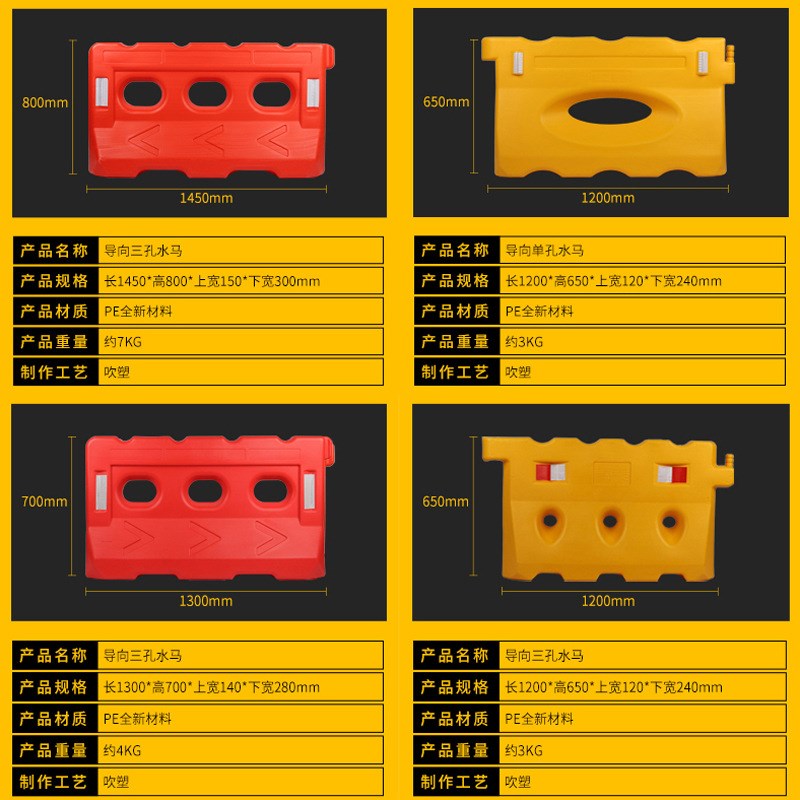 塑料围栏 三孔水马 滚塑 塑料吹塑隔离墩注水单孔围挡防撞桶