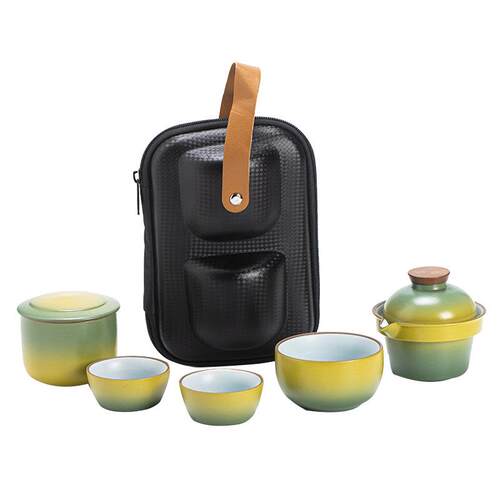 陶瓷盖碗旅行茶具家用快客杯露营旅行茶具套装便携包户外旅游logo