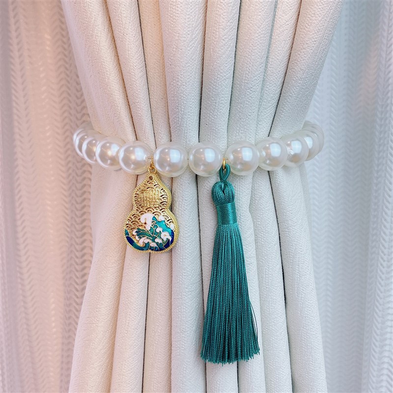 福禄窗帘绑绳新中式n葫芦流苏纱帘扎带书房卧室窗帘扣装饰珍珠绑