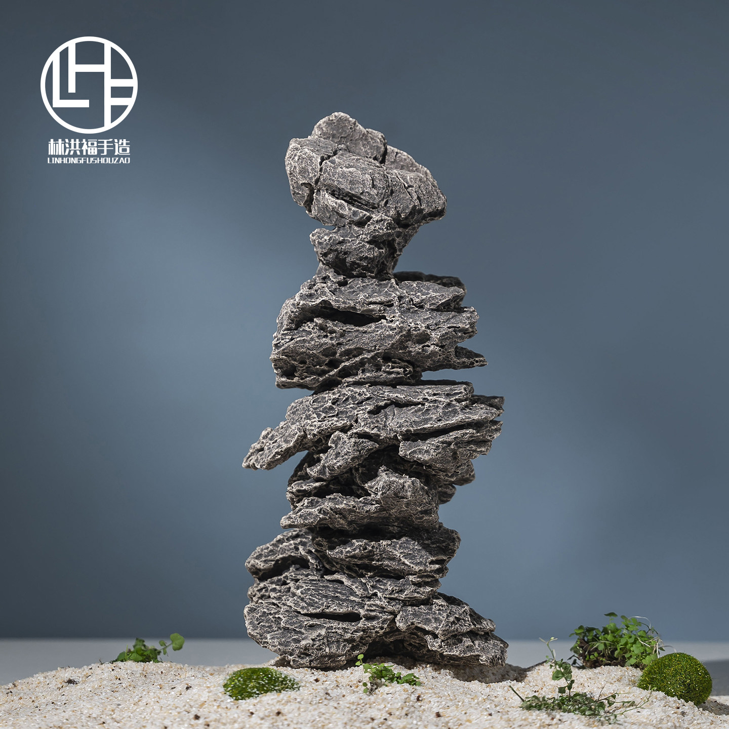 陶瓷鱼缸造景黑尾大勾鱼转圈摆件假山装饰吸水石爬台造景水景流水