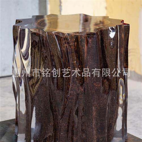 铂晶树脂透明墩子树枝炭黑木桩凳子亚克力客厅酒店样板间茶室坐凳
