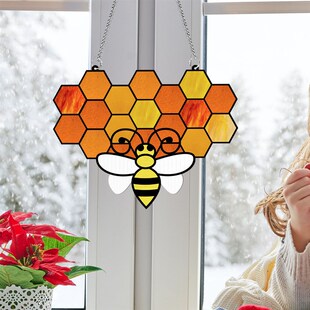 TYU172跨境悬挂彩色蜜蜂亚克力铁链挂饰节日橱窗门廊园林装饰挂件