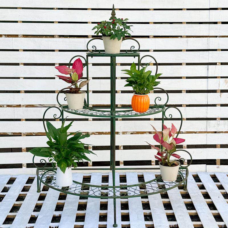 外单复古铁艺三层 半圆花架室内户外花园阳台庭院花盆架置物搁架