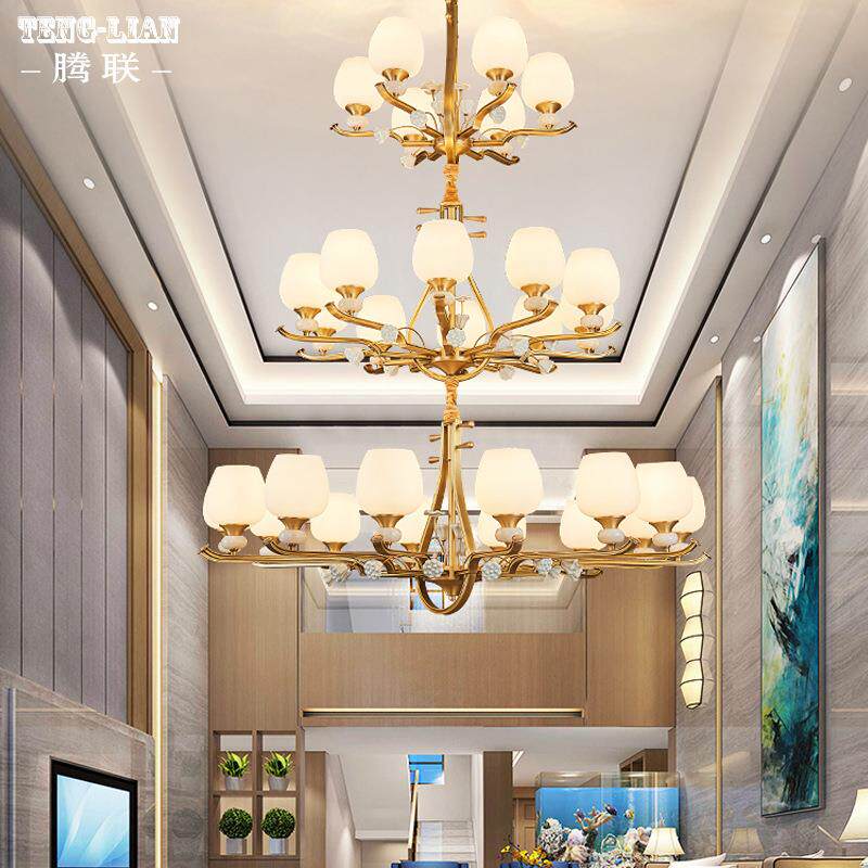 新中式客厅吊灯全铜卧室餐厅饭厅吊灯琵琶创意大厅吊灯复式楼灯具