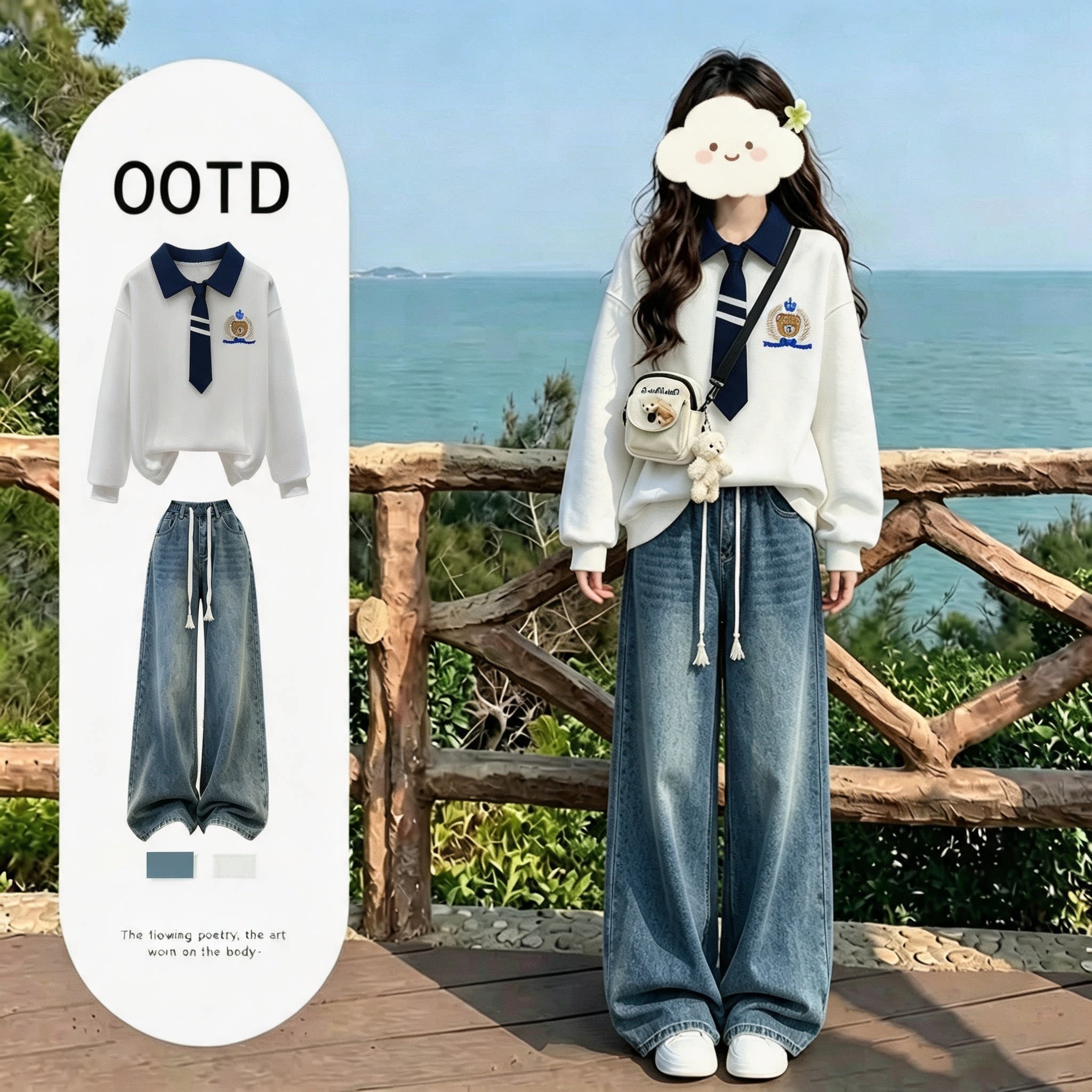 秋季套装女2026秋季新款女学生学院风长袖卫衣牛仔阔腿裤两件套