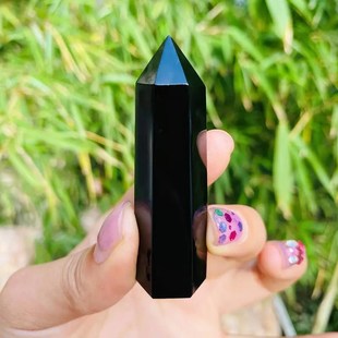 东海然矿石宝石j黑石单尖340柱子原天石装 饰品摆曜件工办艺品公室