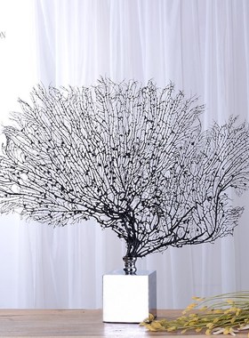 海印象现代轻奢h新中式酒店样板房售楼处客厅书房珊瑚树摆件装饰