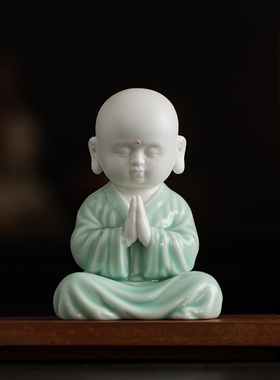中式禅意小和尚摆件陶瓷人物佛系家居客厅博古架装饰品.微景观摆