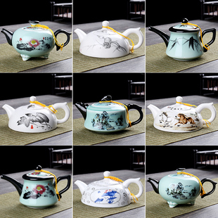 茶壶定窑功夫茶具泡茶壶 绿釉青瓷单壶家用泡茶器陶瓷大小号E中式