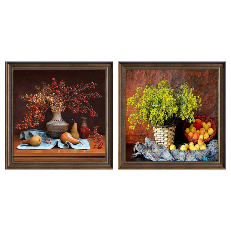餐厅装饰画20i21新款水果静物油画美式饭厅背景墙面挂画玄关壁画图片