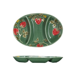 【老刘福利】浮雕草莓-14.25英寸椭圆三格盘