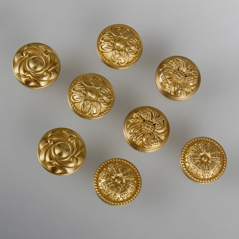 法式复古经典黄铜金色圆门把手新中式家具柜门抽屉单孔中古典拉手