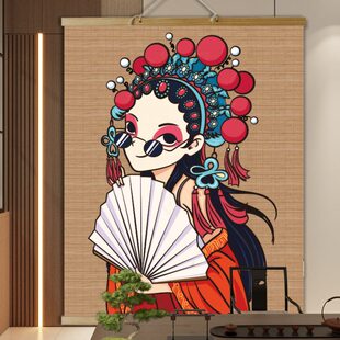 挂画隔断免打孔茶室玄关装饰竹帘卷帘民宿客厅背景帘子挂帘国风帘