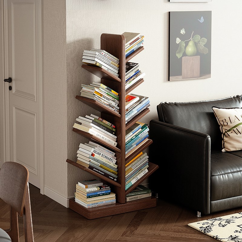 全实木树形书架落地置物架子橡胶木床头客厅一P体靠墙创意小型书