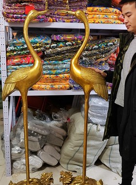 黄铜仙鹤摆件一对k中式家居摆饰寺庙宮观茶室铜器龟鹤龙龟铜雕