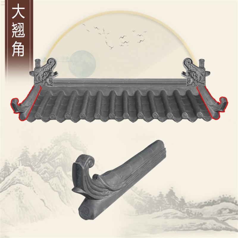 四合院玻璃钢仿古瓦大翘角中式B灰色挑檐复古树脂飞檐装饰牛角翘