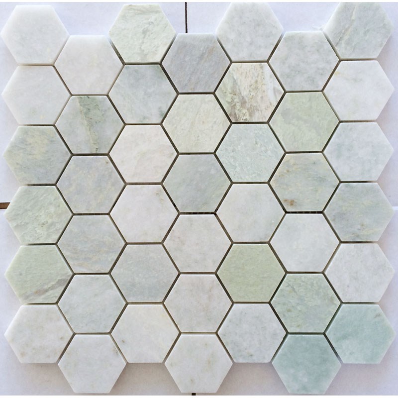 浅绿色六边形石材马赛克瓷砖绿宝艺术砖卫生M间浴室淋浴房六角地