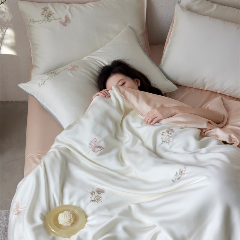 60支天丝刺绣小碎花丝滑莱赛尔纤维夏天凉感四件套1.5Vm1.8米被套