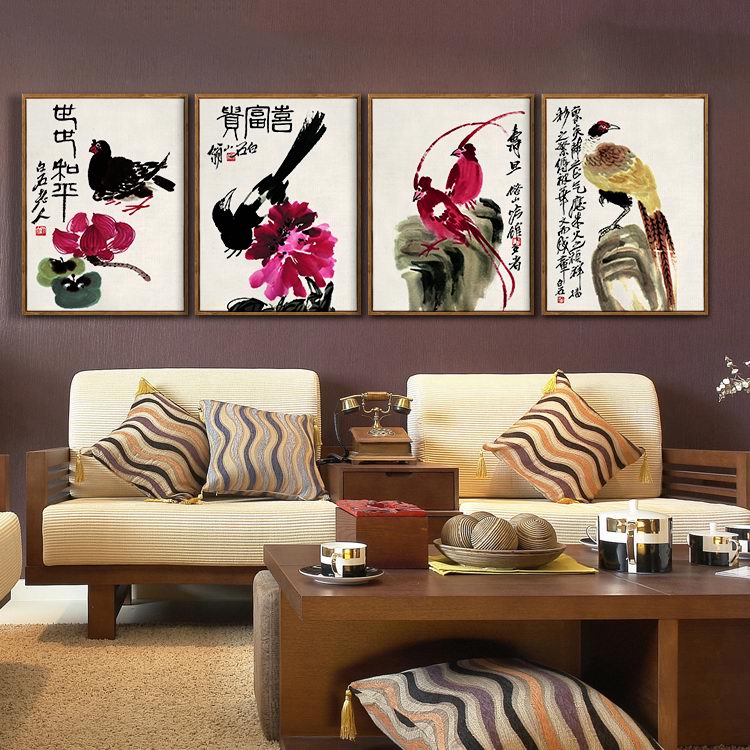 齐白石新中式昆j虫装饰画禅意水墨酒店客厅餐厅晶瓷防水卫生间挂图片