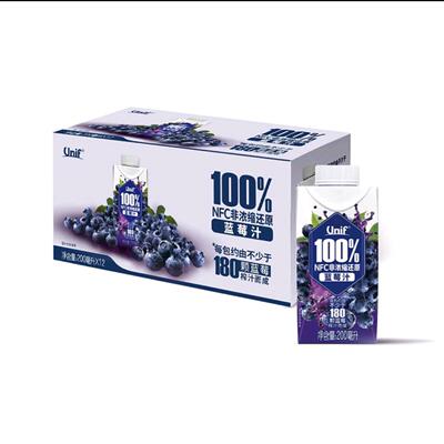 山姆代购Unif 100%NFC蓝莓汁200ml含花青素0脂肪非浓缩果汁饮料