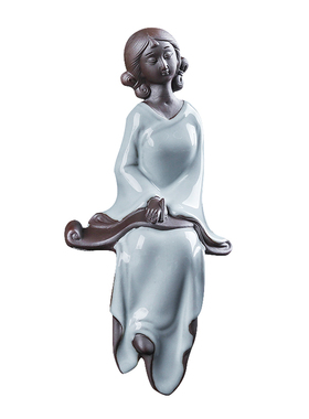 创意陶瓷宠青瓷官窑侍女舞女流水器装饰品室内DI造景装饰
