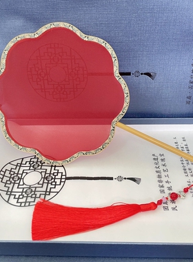 红色真丝空白团扇 刺绣法绣手工绣禾扇婚礼手作拍照道具挡脸扇
