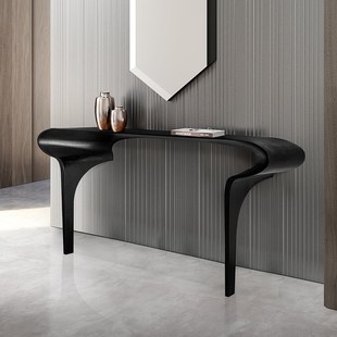 设计师艺术玄关桌侘寂风入户门厅全实木玄关台极窄黑色条案端景台