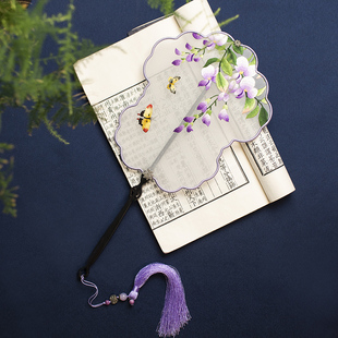 筛月刺绣手工面团扇苏绣扇子古风汉服新娘扇新绣明制宫扇