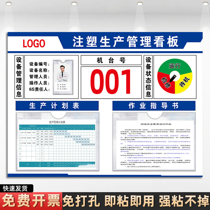注塑车间生产管理看板公示栏车间生产计划表公示牌点检设备状态管