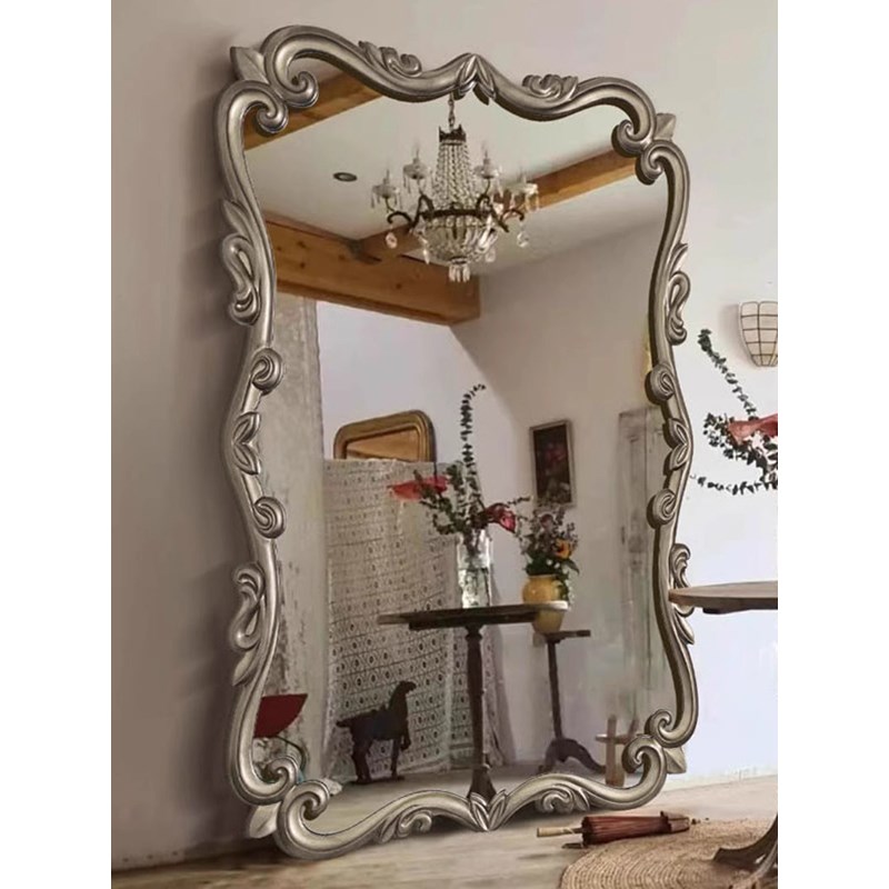 法式复古全身镜实木做旧大镜子欧式靠墙落地镜试衣镜壁挂穿衣镜