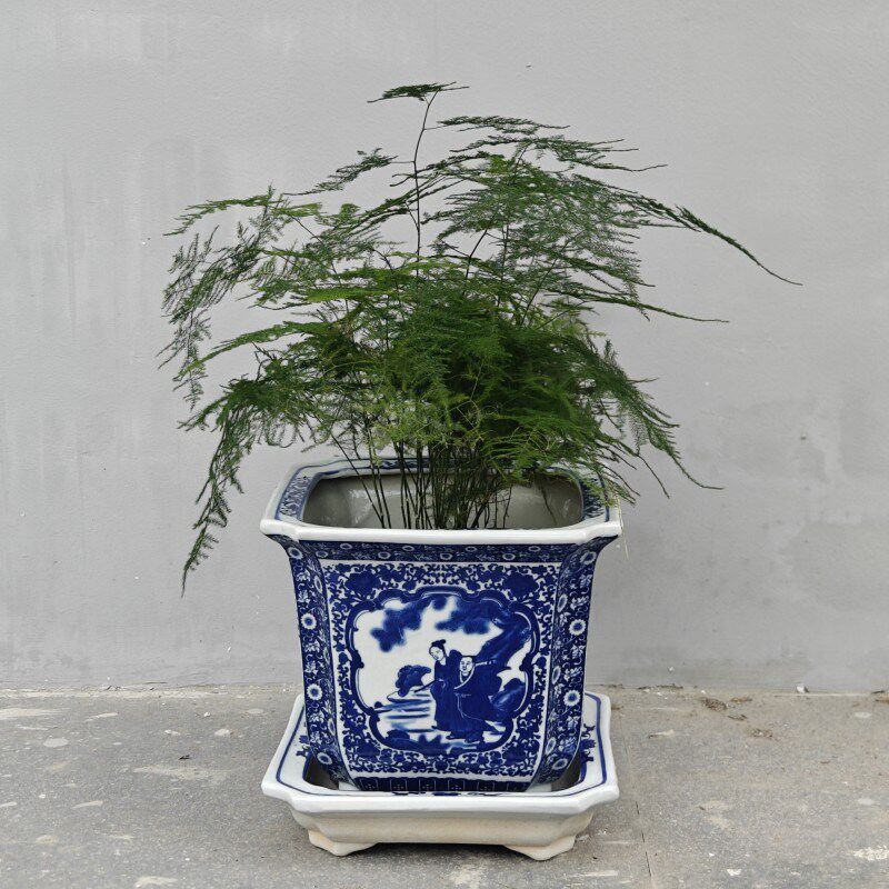 盆温青瓷带盘兰绿萝盆景老庄卉八角盆多肉盆