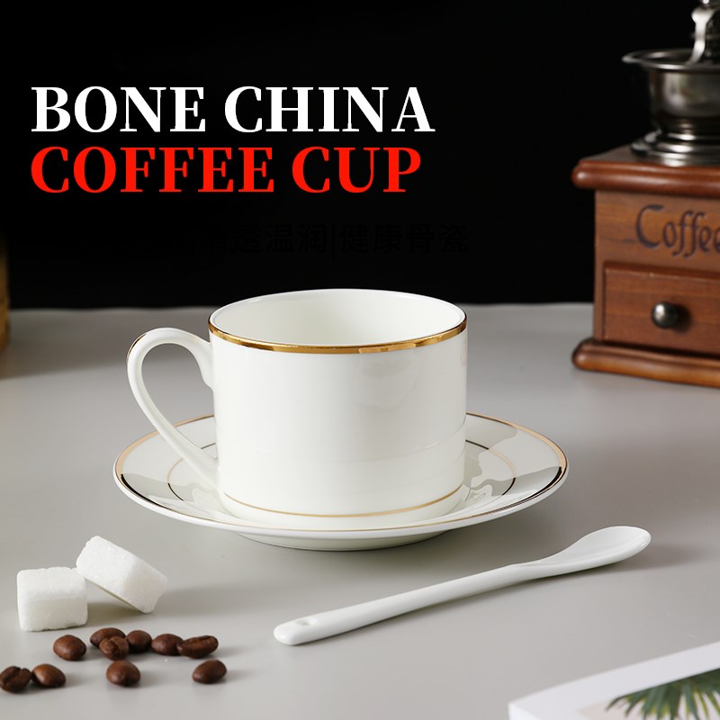 欧式骨瓷金边精致咖啡杯子碟带勺装下午茶器具小奢华
