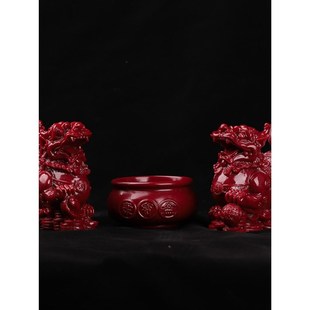 朱砂聚宝盆招财纳福公母一对貔貅家用工艺品百财纳福客厅桌面