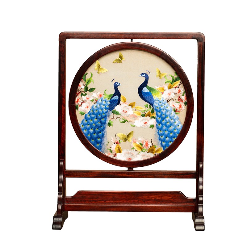 苏州刺绣摆件手工面绣装饰品台屏创意中式桌面装饰摆台商务礼品