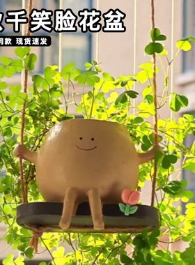 秋千笑脸盆爱悬挂式荡秋千多肉盆家用阳台悬吊装饰