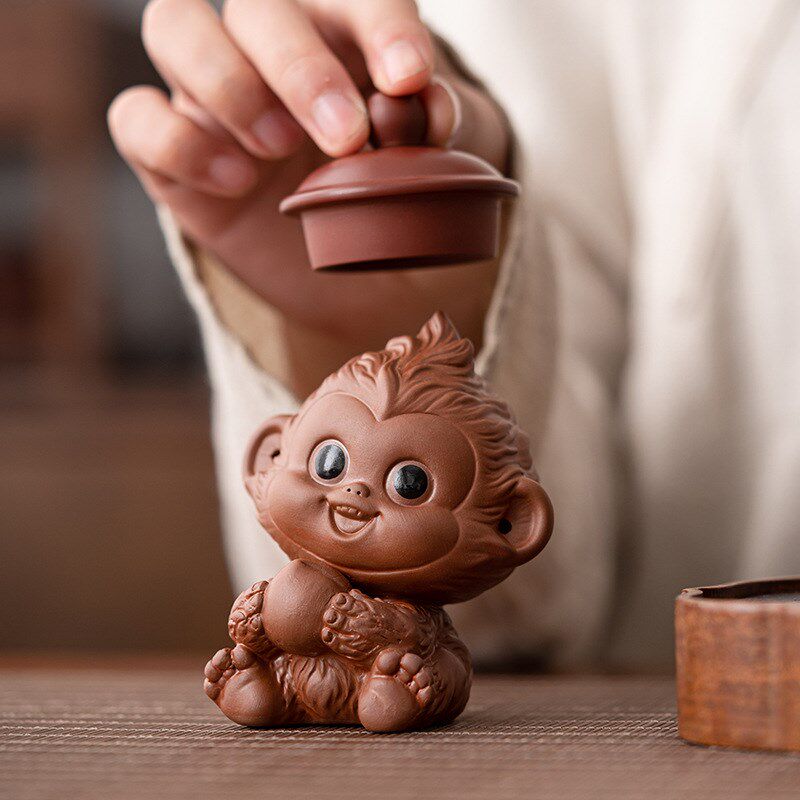 紫砂茶宠灵猴献桃精品以茶玩茶桌创意爱装饰猴子小摆设