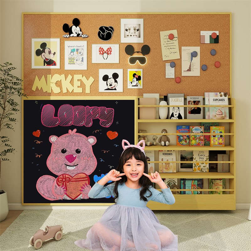 定制儿童书架带小黑板软木板组合家用客厅教学照片展示墙磁吸挂式
