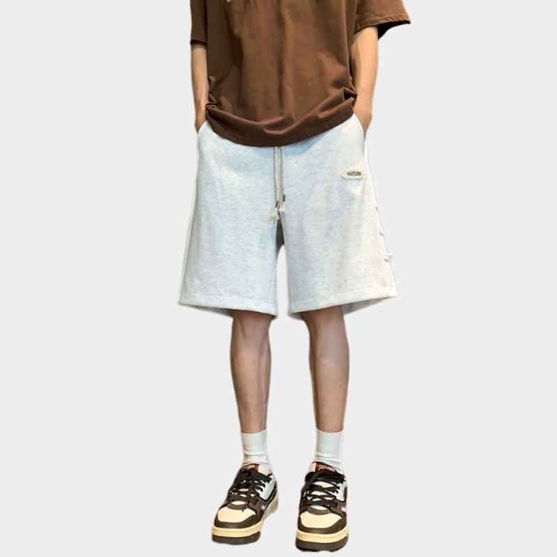新中式国风盘扣短裤男款夏季潮流撞色拼接大码宽松休闲男女五分裤