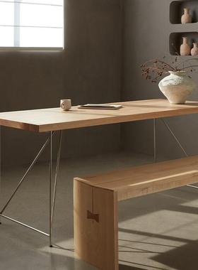 侘寂风工作会议桌长桌创意设计感办公桌书桌简约现代实木餐桌茶桌