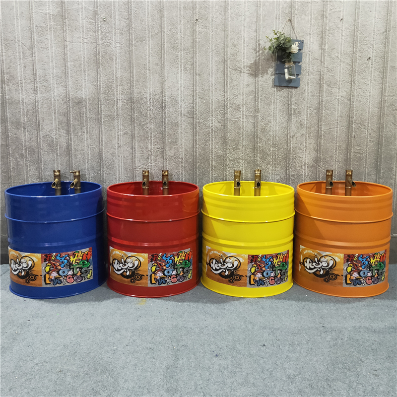圆形油桶工业风洗手盆幼儿园洗手台铁艺洗脸盆卡通洗漱盆儿童台盆