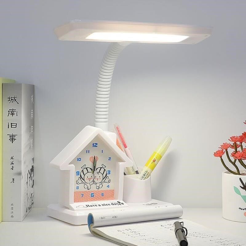 LD台灯护眼书桌学生儿童闹钟保视力卧室宿舍插电卡通床头写字灯