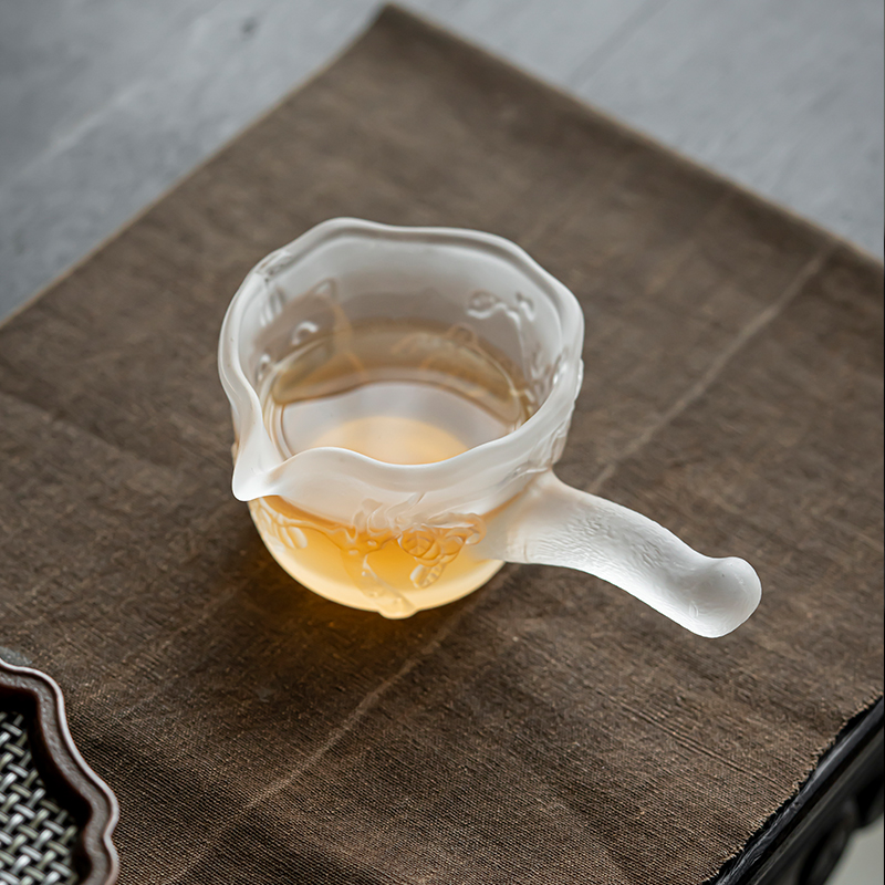 草木祠 玻璃侧把公道杯  冰冻烧玻璃公杯茶海 功夫茶具分茶器匀杯