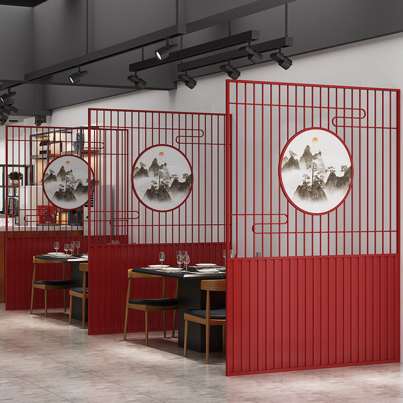 现代铁艺屏风墙商用卡座包间格栅火锅饭店玄关装饰