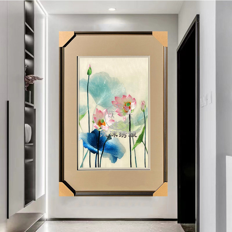 苡沫刺绣纯手工荷雀牡丹挂画客厅玄关过道书房装饰成品画