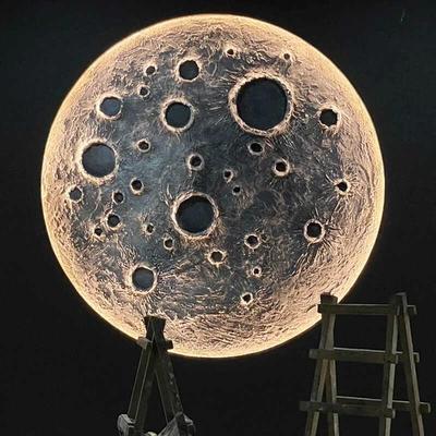 3D立体浮雕月球灯壁灯网红氛围装饰酒馆背景墙石膏圆形月亮壁画灯