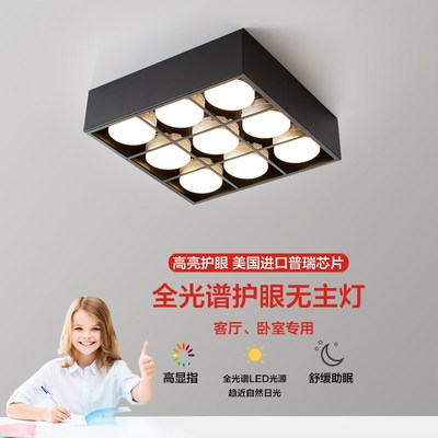 无主灯客厅照明全光谱护眼进口普瑞光源防眩光盒子灯格栅灯斗胆灯