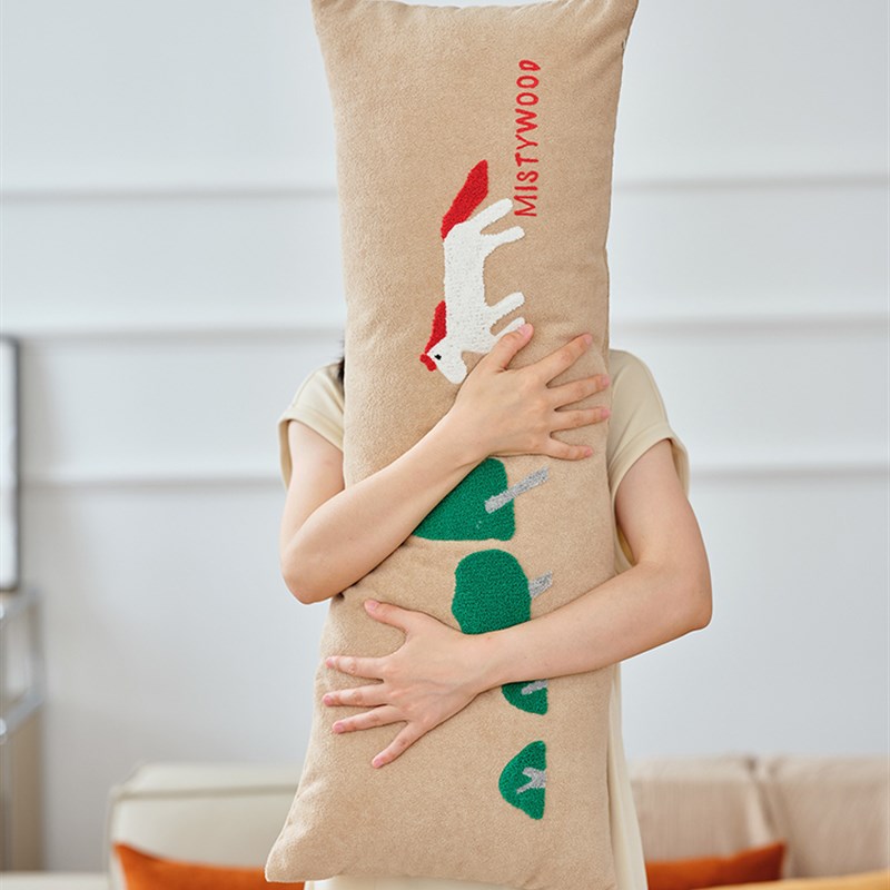 迷雾森林卡通刺绣多巴胺睡眠腿枕客厅沙发靠垫床长枕